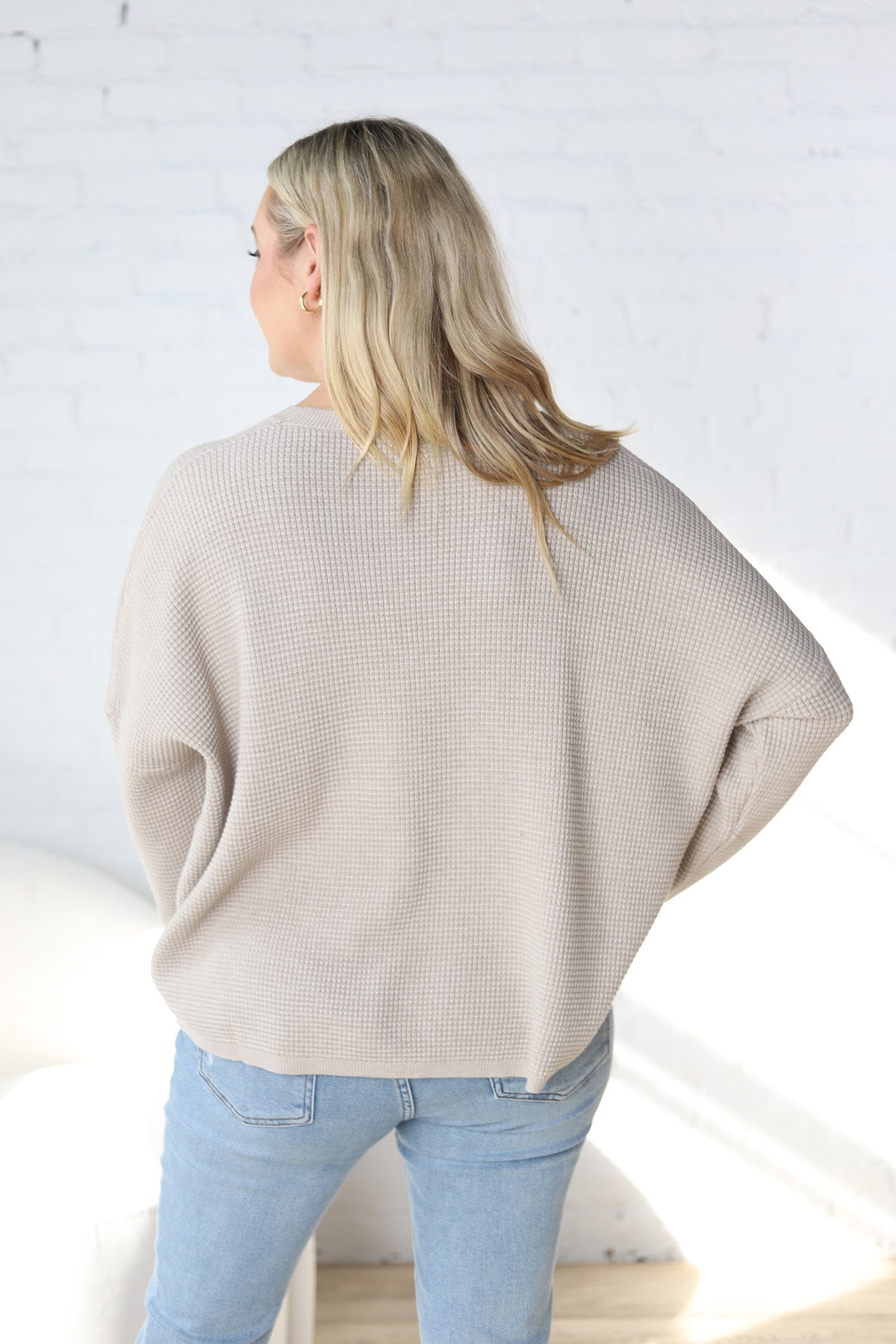 Lydian Waffle Textured Sweater - Warm Grey FINAL SALE