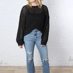 Lynne Open-Knit Pullover Sweater - Black