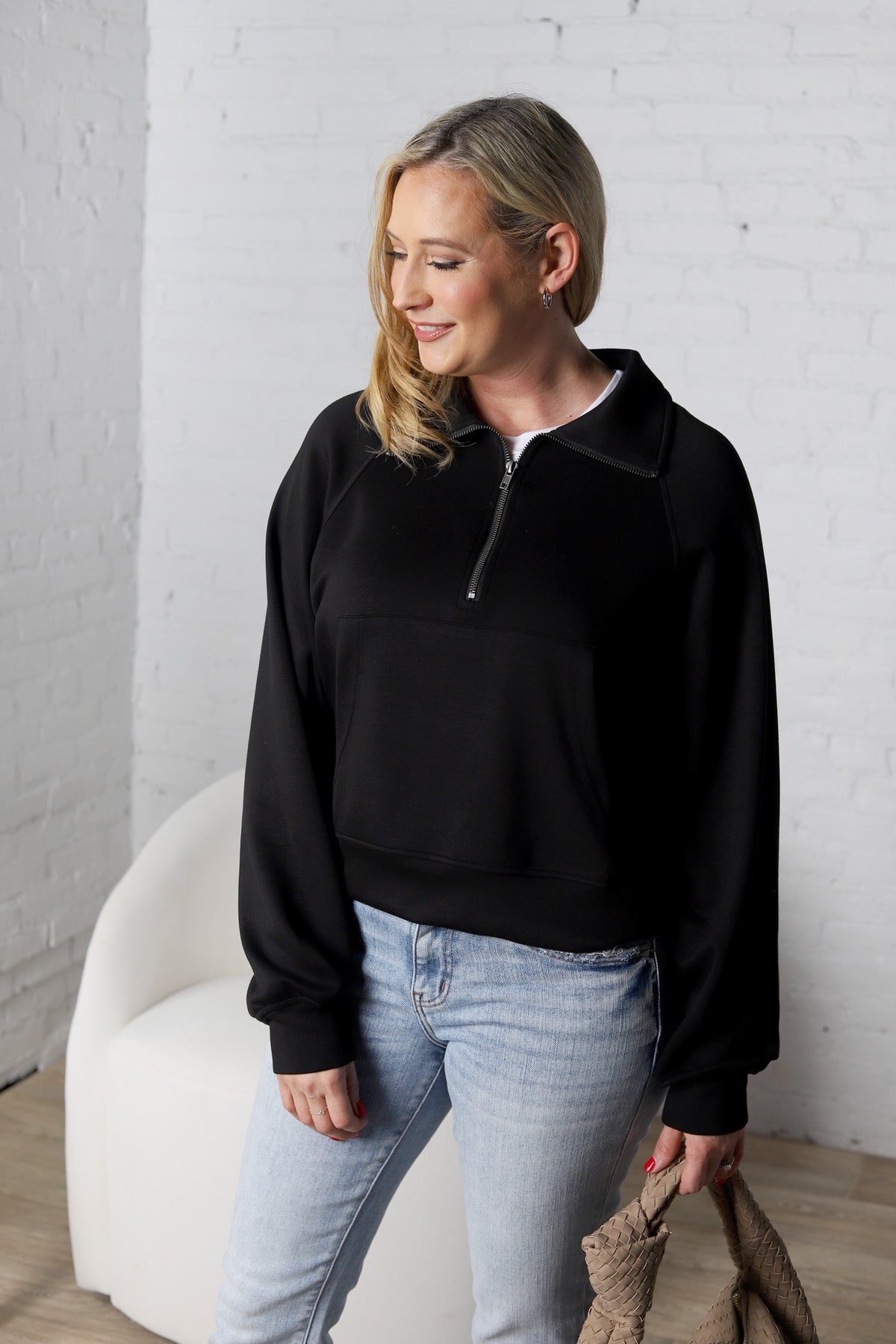 Lyra Half Zip Pocket Sweatshirt - Black