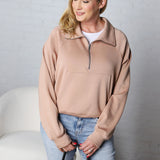 Lyra Half Zip Pocket Sweatshirt - Dark Taupe