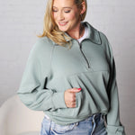 Lyra Half Zip Pocket Sweatshirt - Sage Green