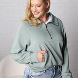 Lyra Half Zip Pocket Sweatshirt - Sage Green