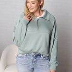 Lyra Half Zip Pocket Sweatshirt - Sage Green