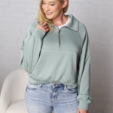 Lyra Half Zip Pocket Sweatshirt - Sage Green