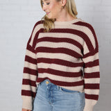 Lyra Stripe Pullover Sweater - Oxblood