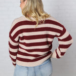 Lyra Stripe Pullover Sweater - Oxblood