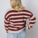 Lyra Stripe Pullover Sweater - Oxblood