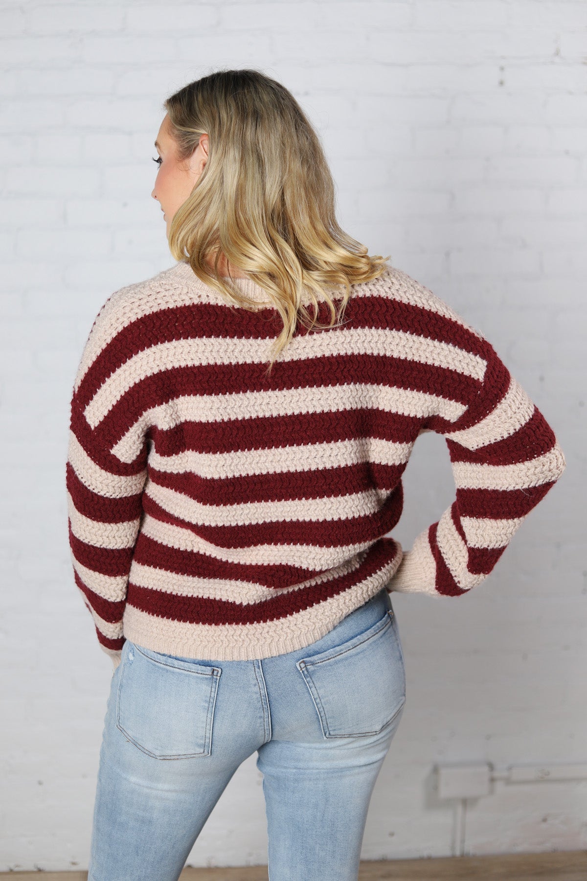 Lyra Stripe Pullover Sweater - Oxblood