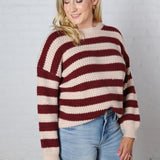 Lyra Stripe Pullover Sweater - Oxblood