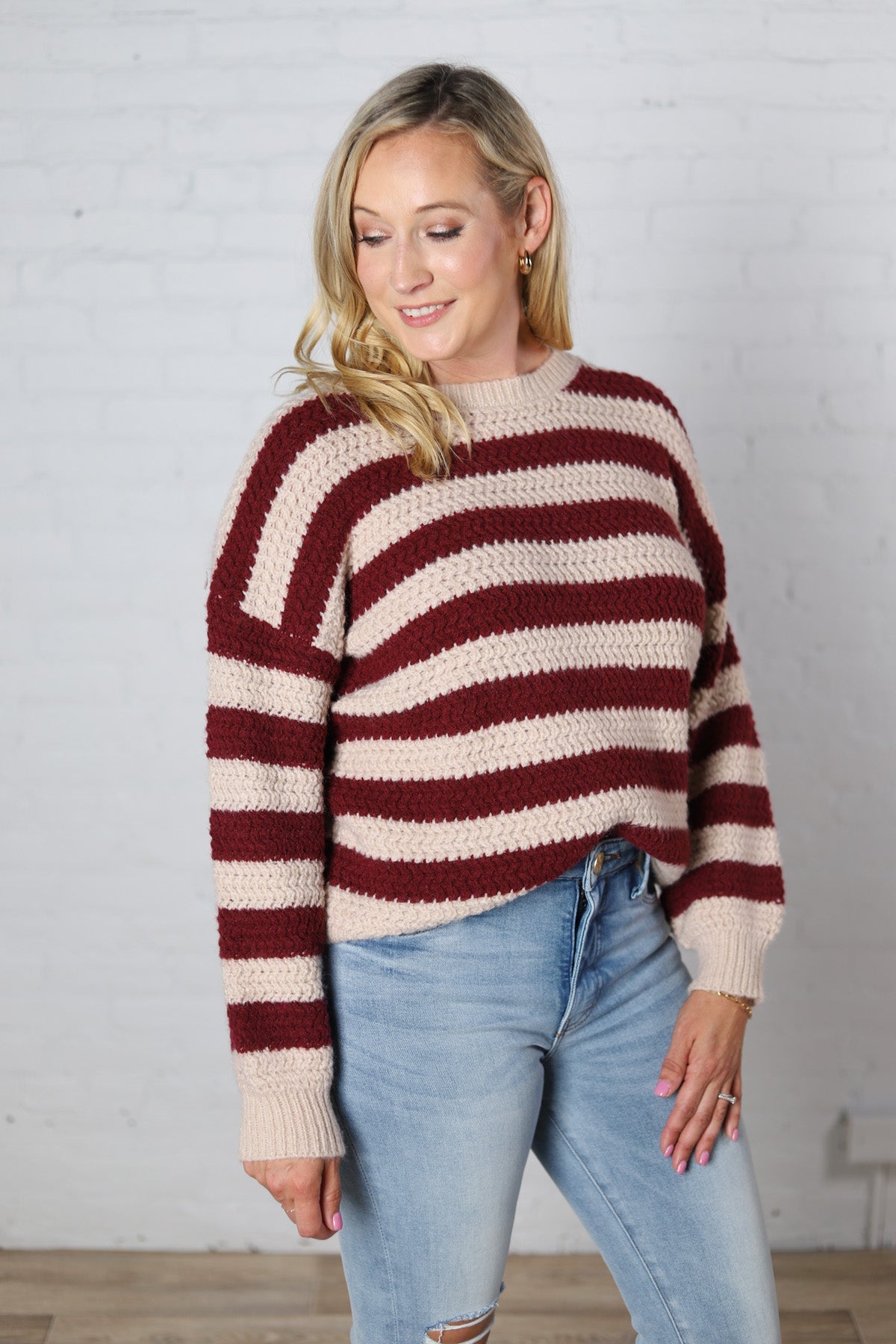 Lyra Stripe Pullover Sweater - Oxblood