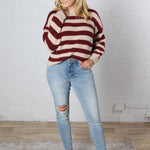 Lyra Stripe Pullover Sweater - Oxblood