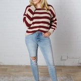 Lyra Stripe Pullover Sweater - Oxblood