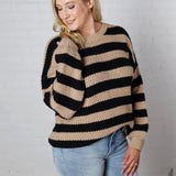 Lyra Stripe Pullover Sweater - Taupe