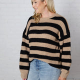 Lyra Stripe Pullover Sweater - Taupe