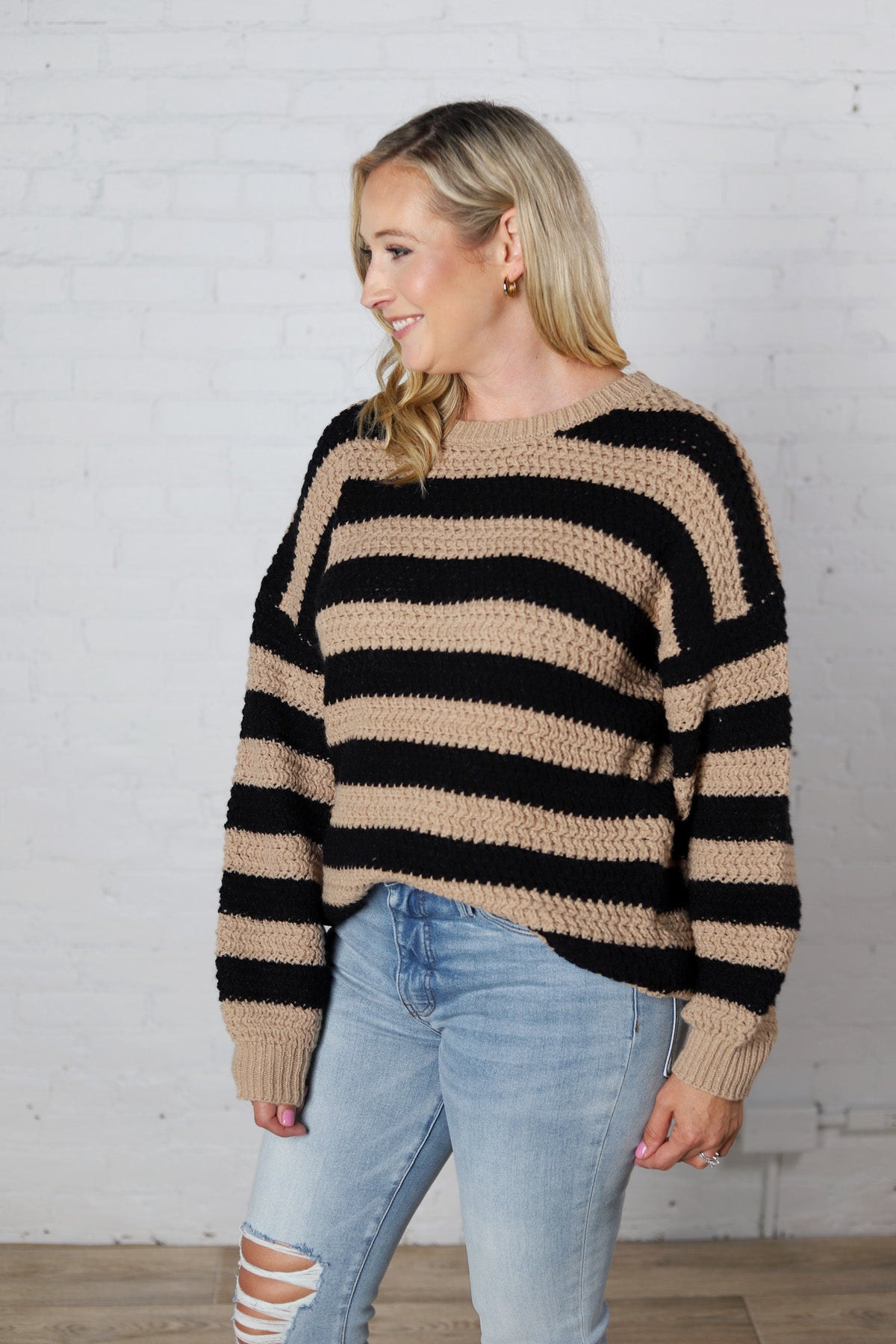 Lyra Stripe Pullover Sweater - Taupe