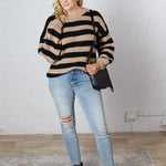 Lyra Stripe Pullover Sweater - Taupe