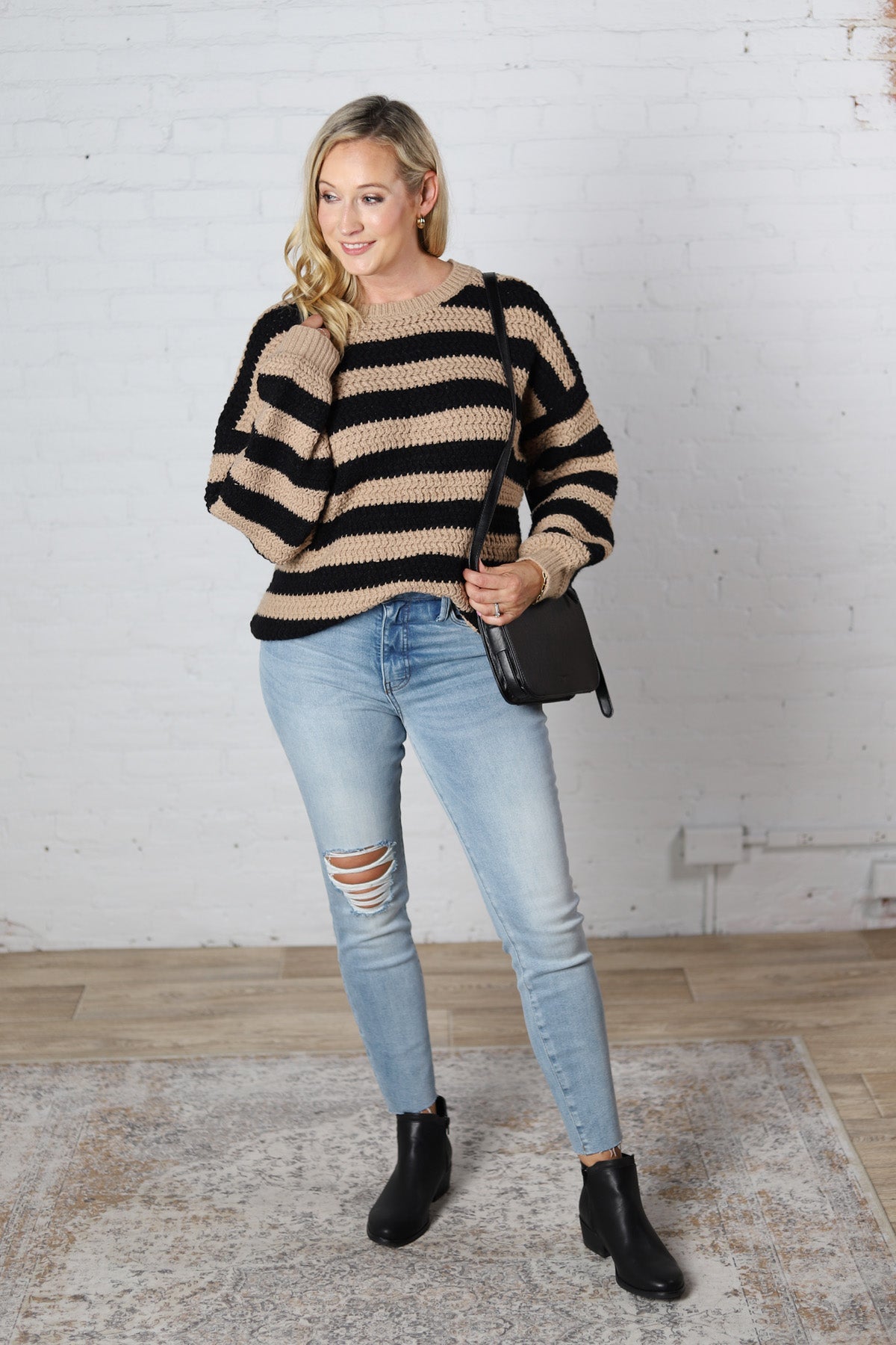 Lyra Stripe Pullover Sweater - Taupe