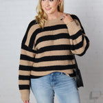 Lyra Stripe Pullover Sweater - Taupe