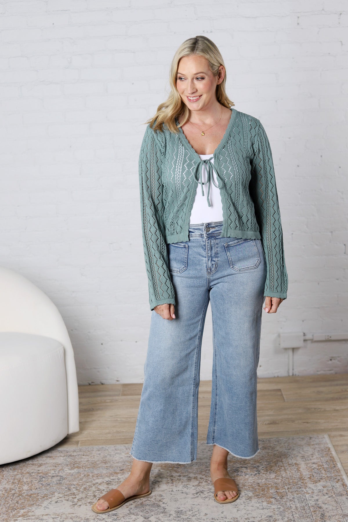 Lyrie Knitted Tie-Front Cardigan - Moss