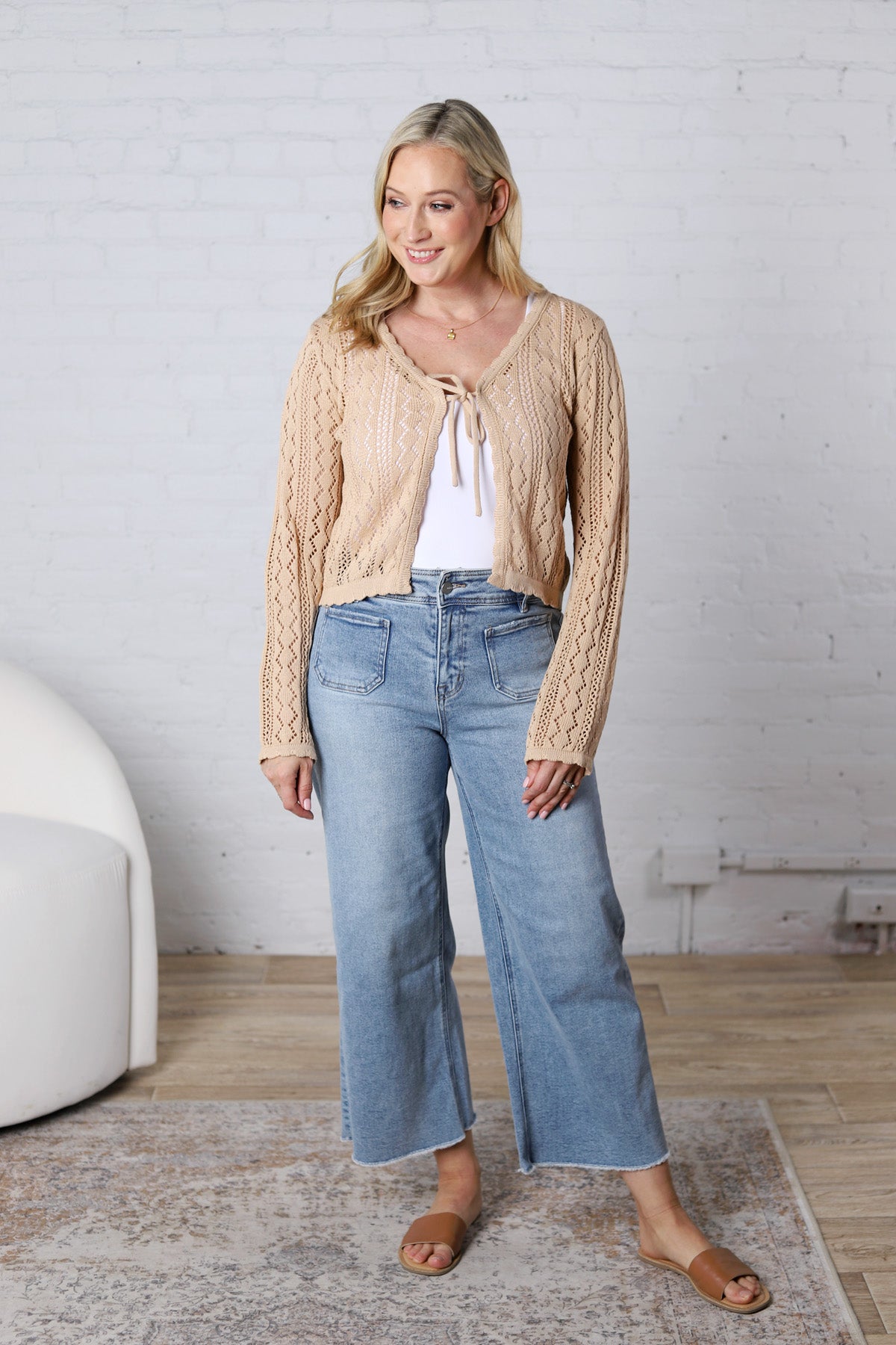 Lyrie Knitted Tie-Front Cardigan - Taupe
