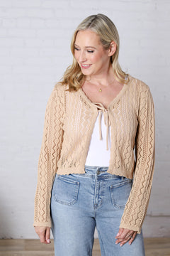 Lyrie Knitted Tie-Front Cardigan - Taupe