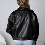 Lyris Faux Leather Oversized Jacket - Black