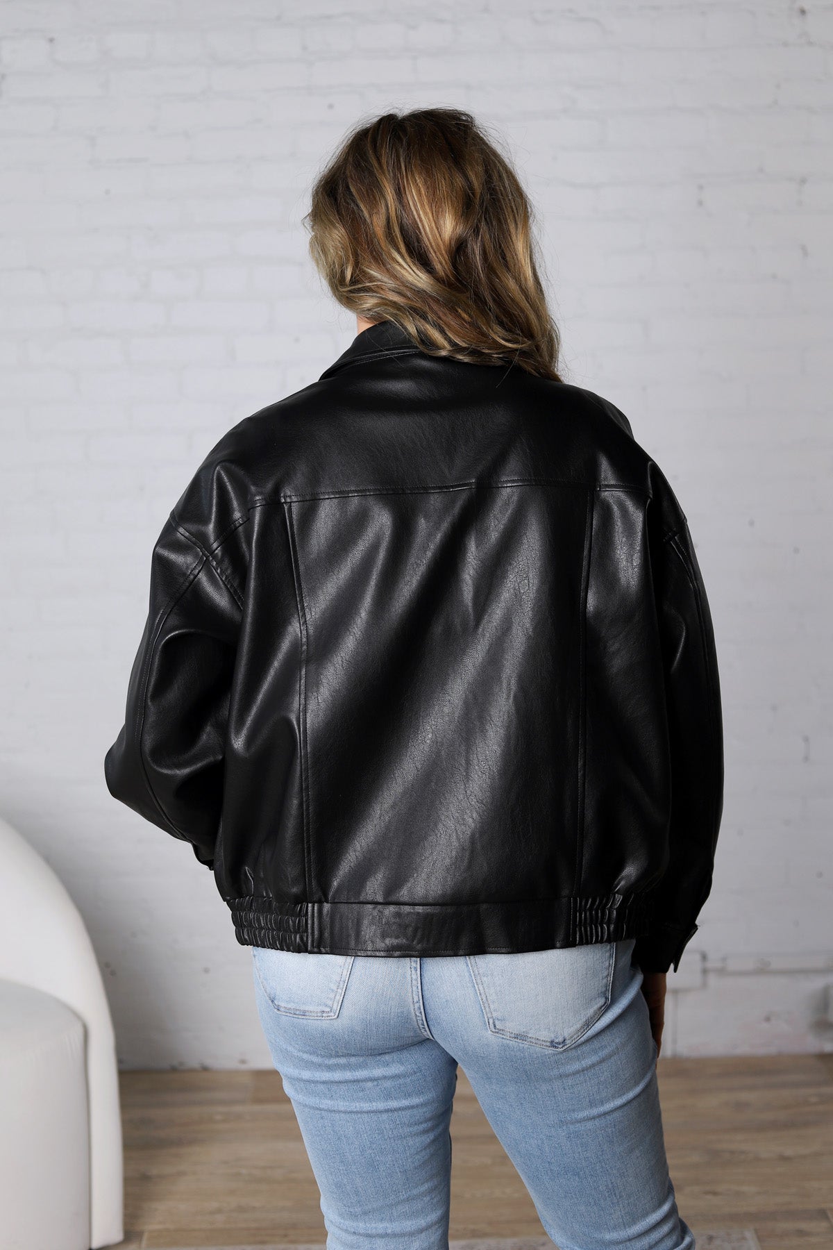 Lyris Faux Leather Oversized Jacket - Black