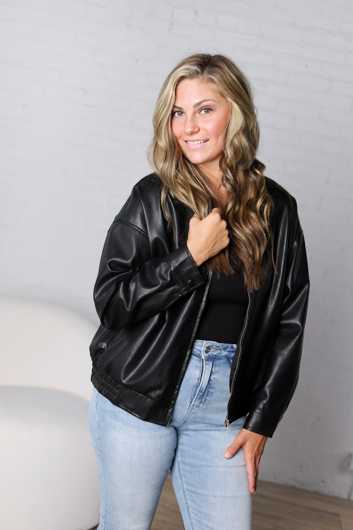 Lyris Faux Leather Oversized Jacket - Black