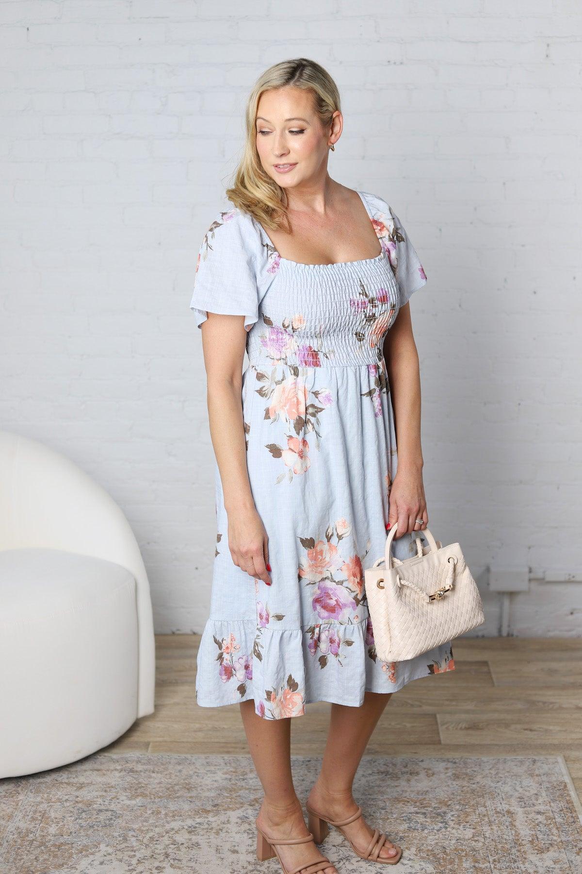 Madeline Smocking Short Sleeve Ruffle Hem Floral Dress