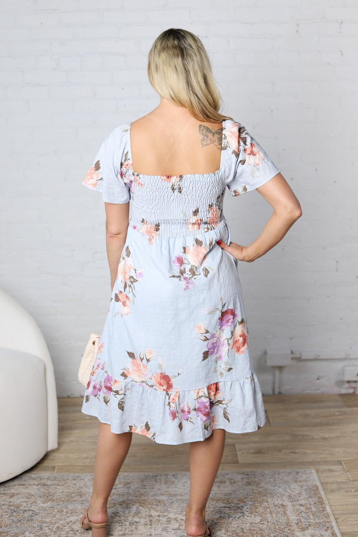 Madeline Smocking Short Sleeve Ruffle Hem Floral Dress