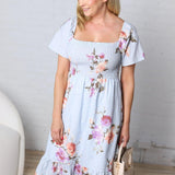 Madeline Smocking Short Sleeve Ruffle Hem Floral Dress