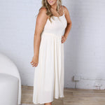 Madison Smocked Basque Waist Spaghetti Strap Midi Dress - Natural FINAL SALE