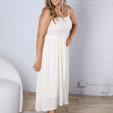 Madison Smocked Basque Waist Spaghetti Strap Midi Dress - Natural FINAL SALE