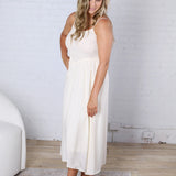 Madison Smocked Basque Waist Spaghetti Strap Midi Dress - Natural FINAL SALE