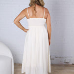 Madison Smocked Basque Waist Spaghetti Strap Midi Dress - Natural FINAL SALE