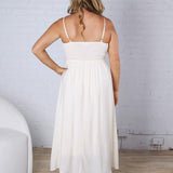 Madison Smocked Basque Waist Spaghetti Strap Midi Dress - Natural FINAL SALE