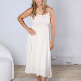 Madison Smocked Basque Waist Spaghetti Strap Midi Dress - Natural FINAL SALE