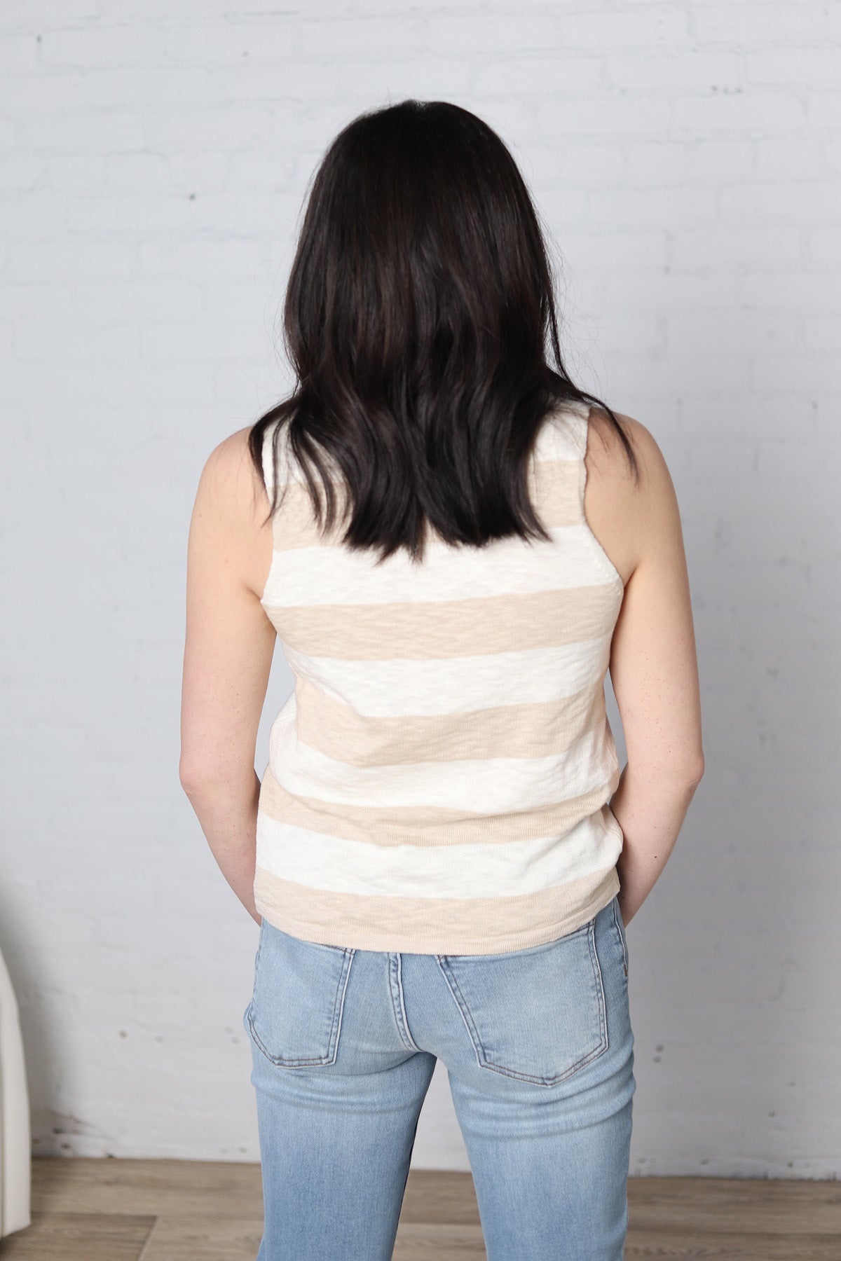 Mae Striped Sweater Tank - Cream/Taupe