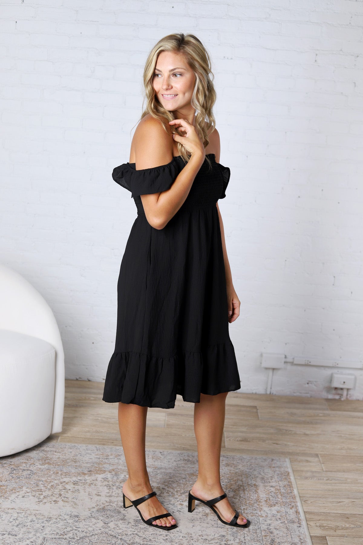 Maela Ruffle Sleeve Babydoll Dress - Black