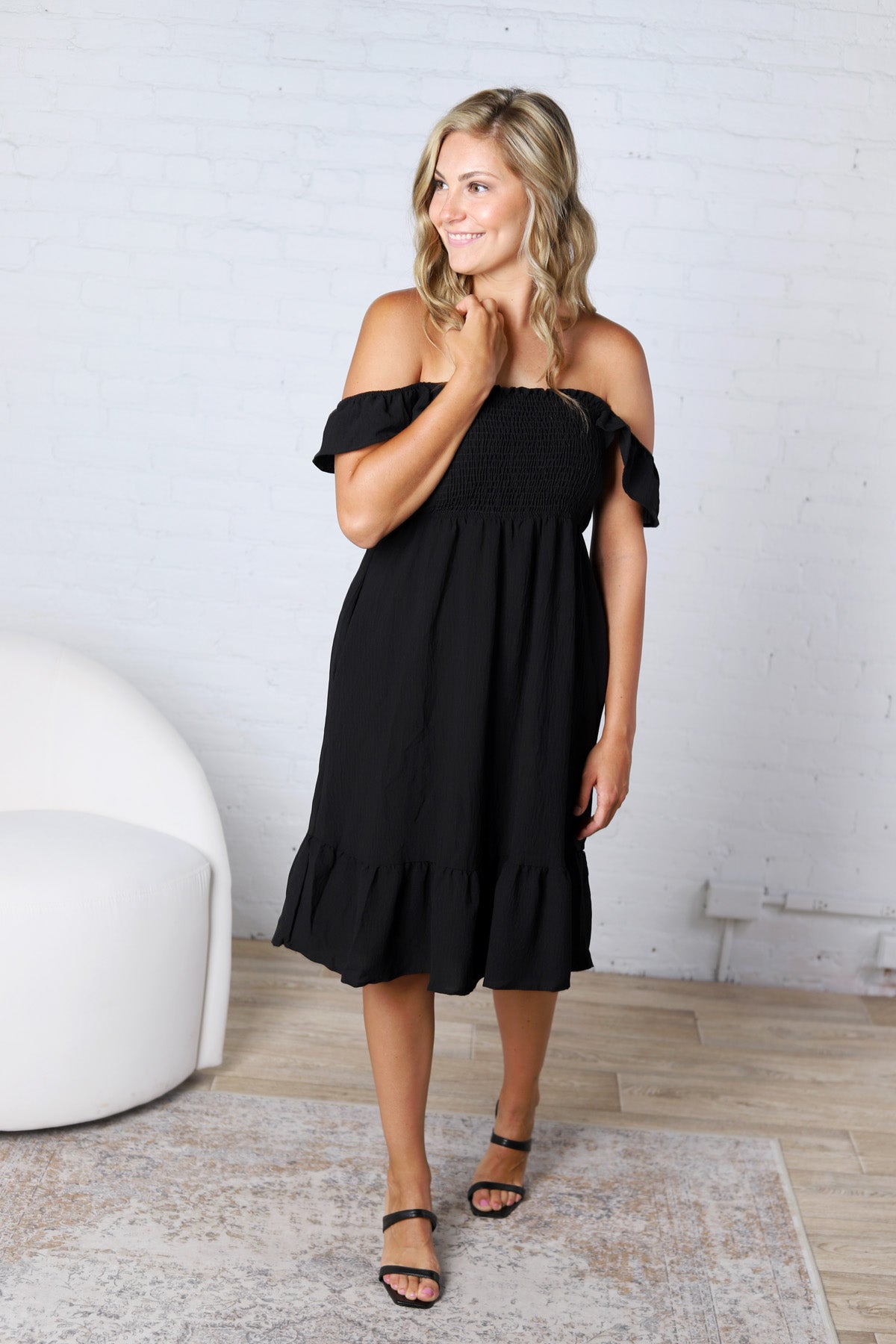 Maela Ruffle Sleeve Babydoll Dress - Black