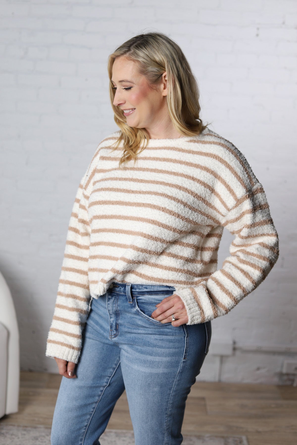 Maelys Basic Striped Knit Sweater - Taupe