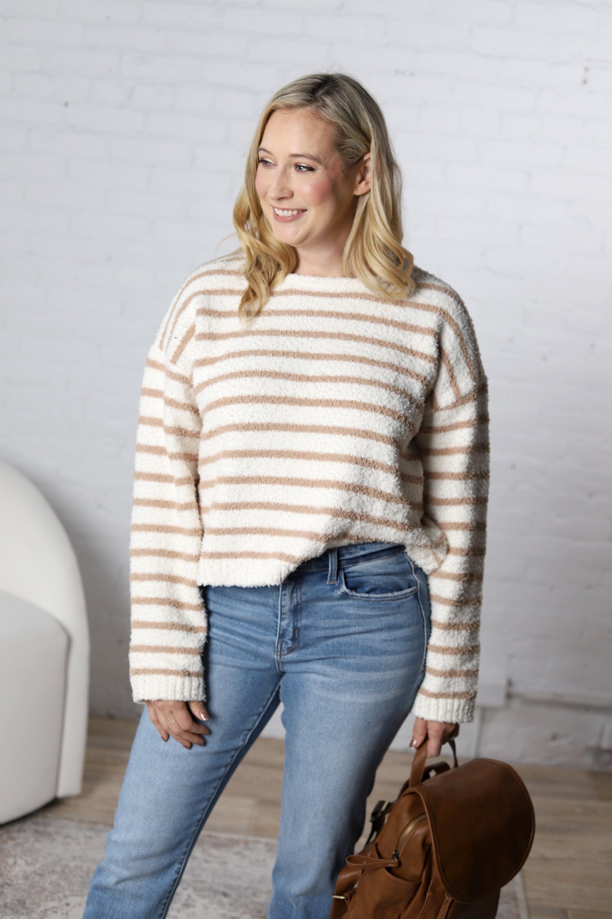 Maelys Basic Striped Knit Sweater - Taupe