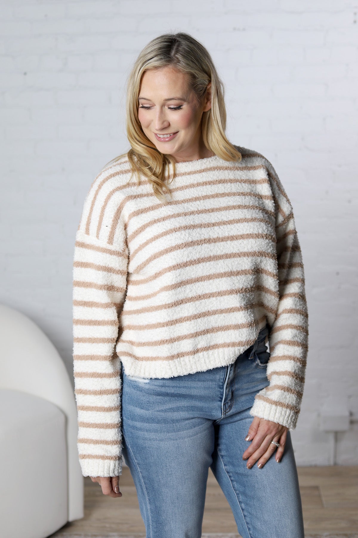 Maelys Basic Striped Knit Sweater - Taupe