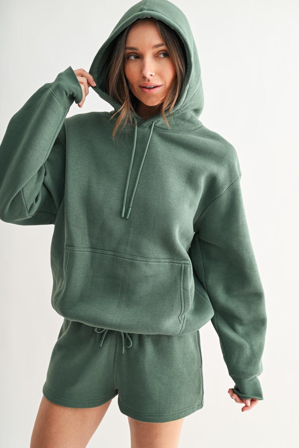 Maerin Drop Shoulder Hoodie - Eldergreen