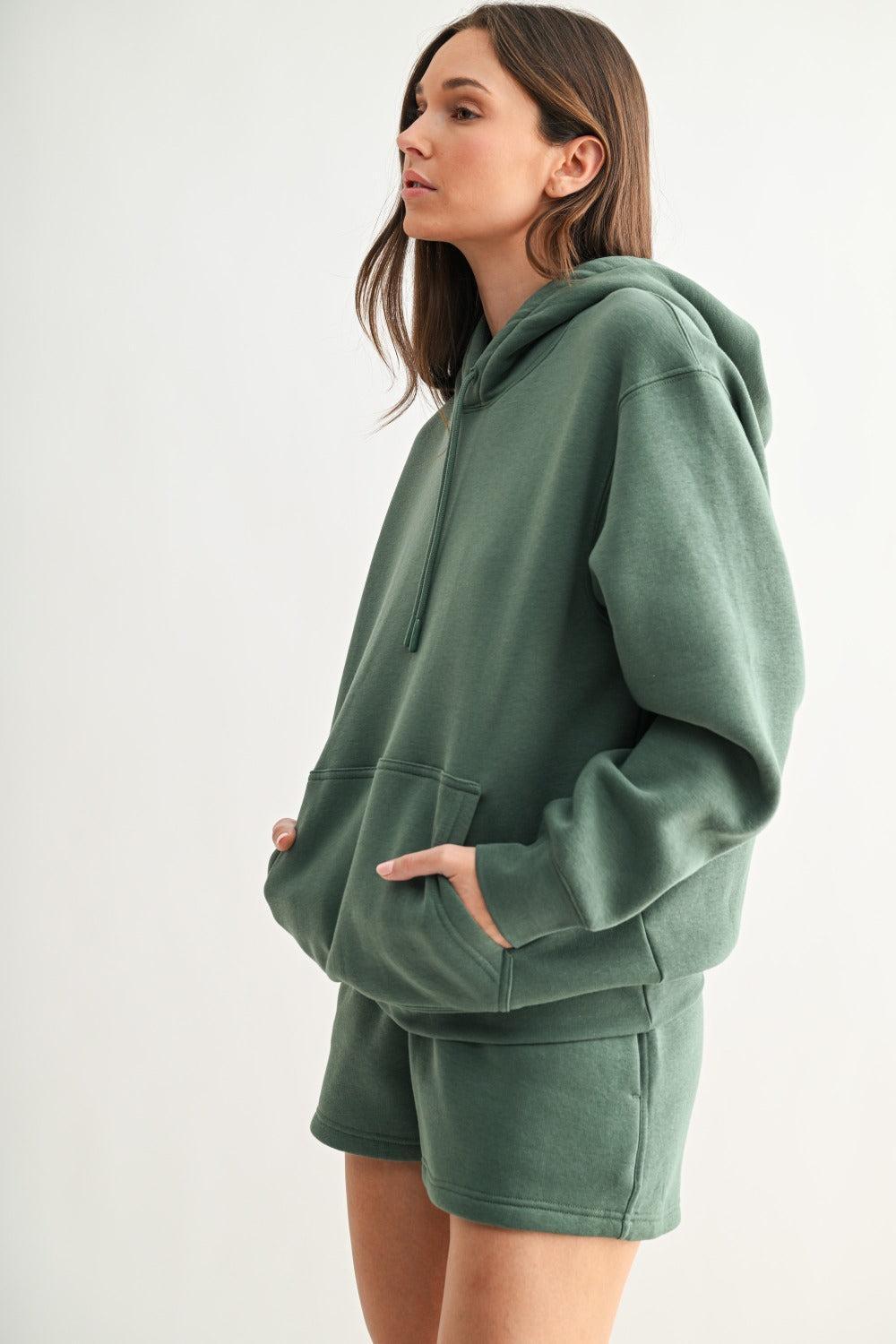 Maerin Drop Shoulder Hoodie - Eldergreen