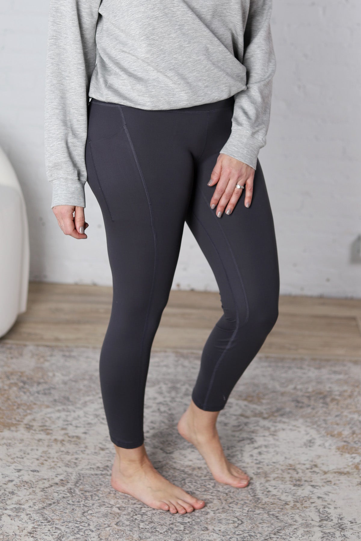 Maeve Butter Yoga Pants with Side Pockets - Charcoal - FINAL SALE