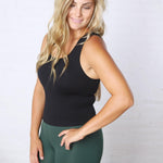 Maggie Seamless Ribbed Tank with Built in Bra - Black