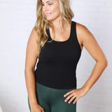 Maggie Seamless Ribbed Tank with Built in Bra - Black