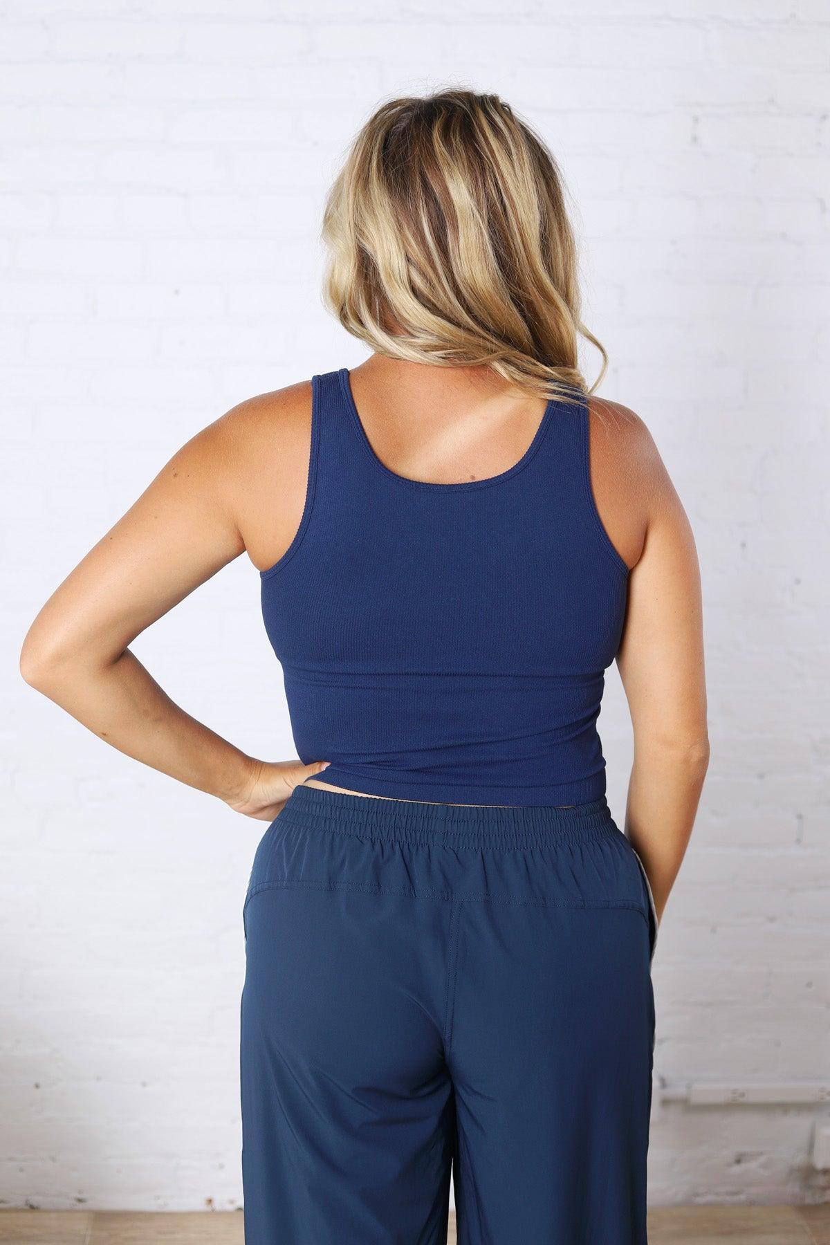 Maggie Seamless Ribbed Tank with Built in Bra - Ocean