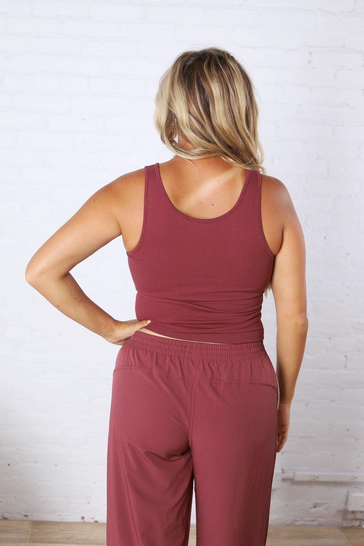Maggie Seamless Ribbed Tank with Built in Bra - Rosewood